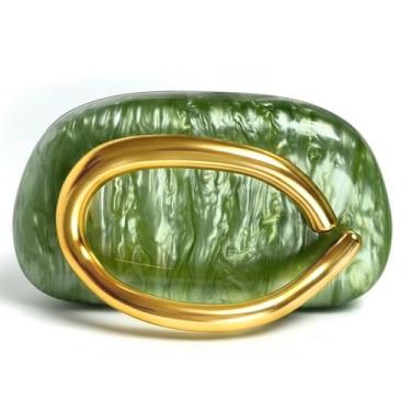 Imagem de Bolsa clutch de acrílico feminina clássica redonda para noite bolsa vintage de metal para guidão para festa de casamento, baile, verde-oliva.