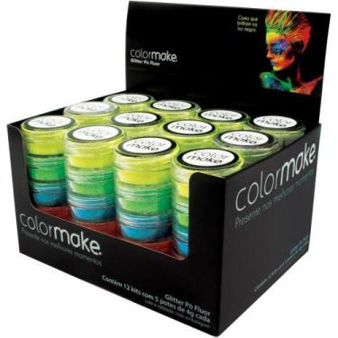 Imagem de Pintura Facial PÓ Glitter Iridescente com 5 Cores Neon 3G Cada - Color