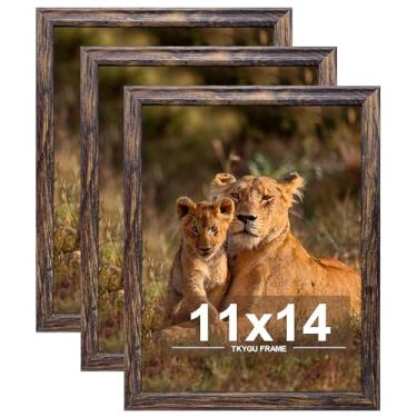 Imagem de TKYGU Conjunto de 3 porta-retratos de 28 x 35,5 cm, molduras de madeira marrom, montagem horizontal ou vertical, 28 x 35,5 cm, pôster de galeria de parede, moldura para fotos com acrílico resistente a