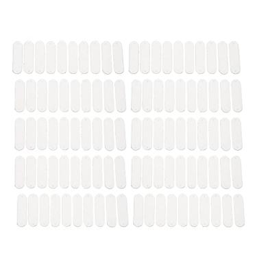 Imagem de Cuofyunl 100 peças etiquetas de crochê 4.5x1.2cm 2 furos etiqueta de couro pu enfeite prático acessórios faça você mesmo (Branca)