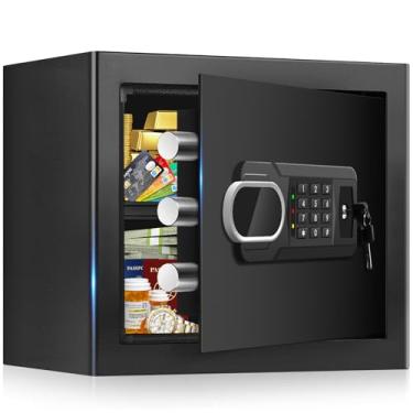 Imagem de Cofre à prova de fogo para documentos domésticos, segurança de aço à prova de fogo com teclado programável, prateleira removível e chaves sobressalentes, cofre doméstico à prova d'água e fogo para