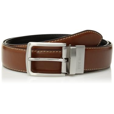 Imagem de Steve Madden Cinto de couro masculino casual todos os dias, Conhaque/preto (borda de pena), 36