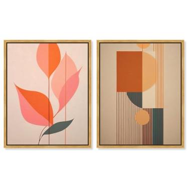 Imagem de Conjunto de 2 arte de parede para sala de estar com impressão em tela glamorosa moderna blush and gold da Art Remedy, moldura dourada, 50 x 61 cm