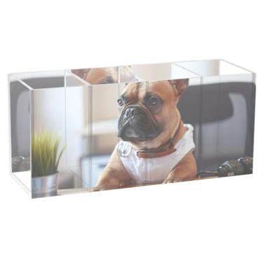 Imagem de TSENQUE Suporte de lápis fofo para buldogue francês para mesa, decoração de casa, suporte de caneta, pincel de maquiagem de acrílico, porta-copos