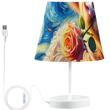 Imagem de TSENQUE Candeeiros de mesa de cabeceira personalizados Starry Night Highland Cow Rose Flower Candeeiros de cabeceira LED luminária de cabeceira decorativa brilhante USB para quarto