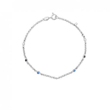 Imagem de Pulseira de Prata 925 com banho de ródio e zircônias brancas, azuis e 