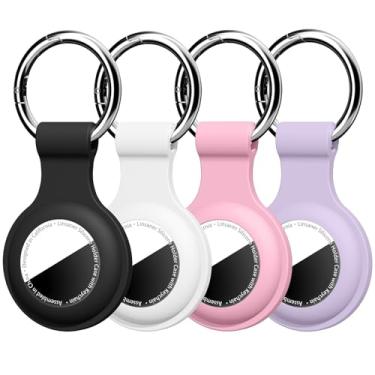 Imagem de Linsaner [Pacote com 4] Compatível com porta-chaves AirTag, porta-chaves de silicone, corrente de etiquetas para Apple para localizadores de itens GPS Air Tag, acessórios, preto/branco/rosa/roxo