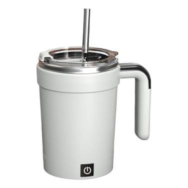 Imagem de DimyFew Caneca giratória automática para café, ideal para misturar café e chocolate, 380 ml, perfeita para escritório, cozinha, caminhadas e sala de estar, Branco