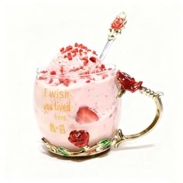 Imagem de Xícara de vidro de impressão exclusiva com design de flor, xícara de chá, xícara de café, presente de Natal ideal para amigas colega BFF suas mulheres vizinhas (vizinha)