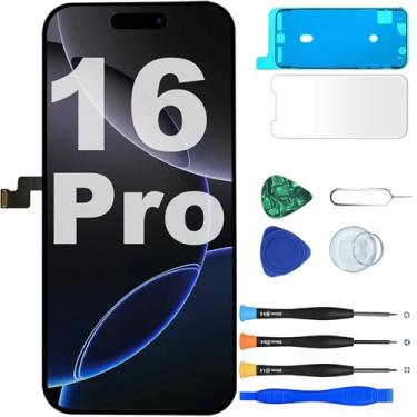 Imagem de MP+ Substituição de tela para iPhone 16 Pro, [Face ID][COF] Montagem digitalizador de tela sensível ao toque 3D com fita adesiva à prova d'água e kit de ferramentas de reparo