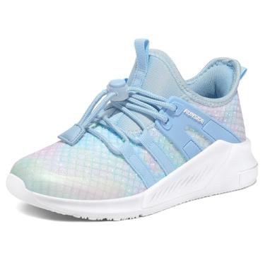 Imagem de RUNSIDE Tênis feminino leve esportivo infantil com cadarço para corrida/caminhada, bebês/criança pequena/criança grande, Azul brilhante, 17