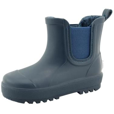 Imagem de BEARPAW Botas de chuva infantis e infantis com forro sintético – Bota Chelsea de borracha impermeável para meninos e meninas, Azul marino, 17