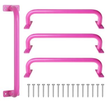Imagem de ESPETS Alças de playground de metal rosa de 43 cm, pacote com 4, barras de apoio internas e externas para fixação de conjunto de balanço, barras de macaco infantis, acessórios de ginástica na selva