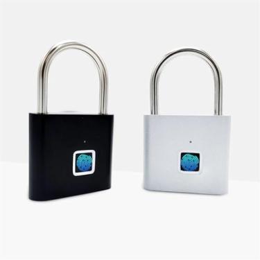 Imagem de Cadeado inteligente de impressão digital para ambientes externos, cadeado eletrônico inteligente, porta senha, 1 peça (preta)