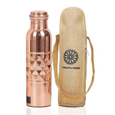 Imagem de FURNISHFUL FINESSE Garrafa de água de cobre com bolsa de transporte de juta - Garrafa de cobre de 946 ml para beber mais água, vaso de cobre ayurvédico para ioga, meditação, academia, esportes, ao ar