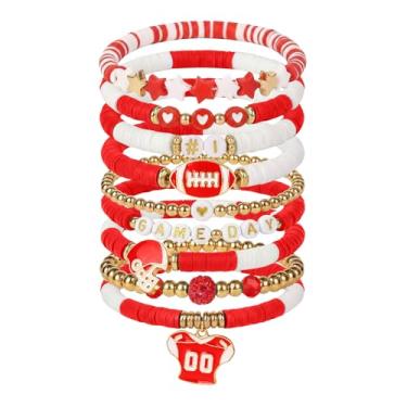 Imagem de Coshatch Dia de Jogo #1 Pulseira de Futebol com Pingente de Miçangas Elásticas Jérsei Pingente Jérsei Joias Esportivas para Mães Pais Treinadores Fãs Acessórios de Moda Verde, One Size, Argila de