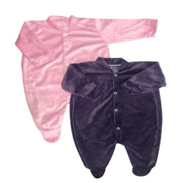 Imagem de Kit Macacão de Bebe Plush Com Manga Suedine 2 peças Menina e Menino - 