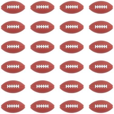 Imagem de SUNNYCLUE 1 caixa, 32 peças, contas de futebol de silicone, bolas de rúgbi, marrom, branco, oval, esportivo, grande desenho animado com furo, finais de jogo americano, espaçadores soltos para