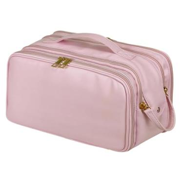 Imagem de ChuYiElegance Nécessaire de viagem para higiene pessoal, maquiagem e acessórios, com abertura dupla nos dois lados, grande capacidade e à prova d'água. Ideal, Rosa