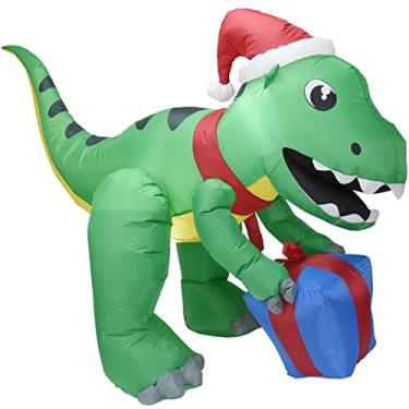 Imagem de Dinossauro Rex c/Gorro/Presente Inflável 6 Led´s- Bivolt – Gorro de Papai Noel macio e elegante – perfeito para festas, fotos e fantasias