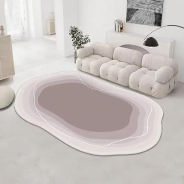 Imagem de Tapete oval irregular moderno para sala de estar, estilo simples, decoração, tapete de pelúcia para cabeceira de cama, tapete de banheiro lavável para porta (120x160cm 47x63in/Pelústico-1)
