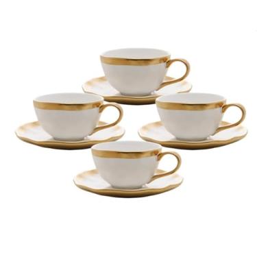 Imagem de Xícara de Café Dubai 90ml Porcelana Branca com Detalhe Dourado Luxo Elegante Mesa Posta(4 Xícaras)