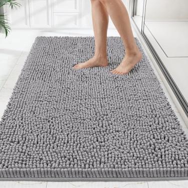 Imagem de HOMEK Tapetes de banheiro 72 x 48, tapetes de banho de chenille macios e espessos, tapetes de banho de borracha para piso de banheiro, banheira, chuveiro, quarto, acessórios de decoração de casa