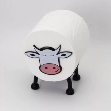 Imagem de Bonito suporte de papel higiênico de vaca – Suporte de plástico ABS para papel higiênico de animais de fazenda, dispensador compacto de papel de mesa/mesa para banheiro, cozinha, piquenique (preto e