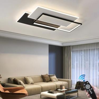 Imagem de Luminária de teto moderna em LED, com design geométrico em metal, nas cores preto e branco, com intensidade regulável e controle remoto. Ideal para iluminação de teto, quarto, parede, restau