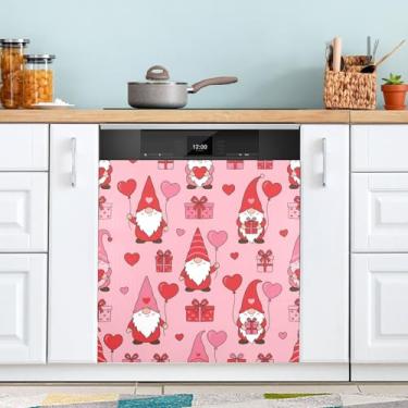 Imagem de ATTX Capa magnética para máquina de lavar louça com corações de gnomos para dia dos namorados | Adesivo decorativo de eletrodomésticos de 58,4 cm x 66 cm para armários domésticos e eletrodomésticos