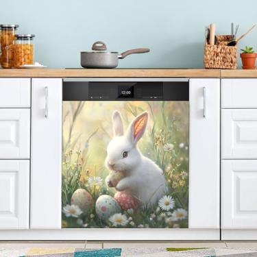 Imagem de SEHANY Capa magnética de conto de fadas fofo coelhinho da Páscoa, adesivos magnéticos decorativos antiarranhões para painel de geladeira e lava-louças, decoração de flores de fazenda de cozinha