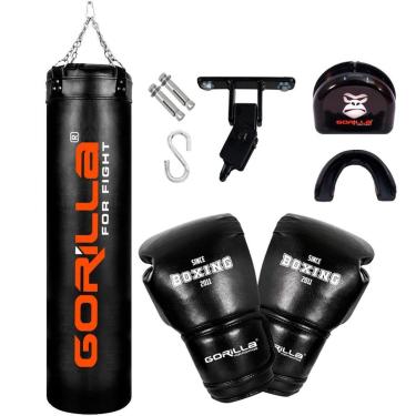 Imagem de Saco De Pancada PRO 180 Cm + Luva De Boxe 12 Oz Gorilla + Protetor Bucal + Suporte Articulado-Unissex