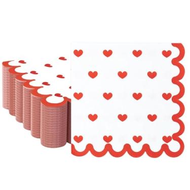 Imagem de FALIZIFU 50 guardanapos recortados de coração, dia dos namorados, 3 camadas, descartáveis, brancos e vermelhos, guardanapos de coquetel de papel recortado para jantar, aniversário, casamento, dia dos