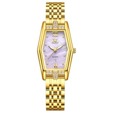 Imagem de OLEVS Relógio feminino dourado, aço inoxidável, moderno, analógico, quartzo, luminoso, à prova d'água, relógio Wrsit, Relógios modernos: roxo