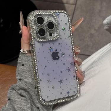 Imagem de HTVJFX Capa dupla frontal e traseira para iPhone 13 Pro, capa de silicone macio com gradiente em forma de estrela (para iPhone 13 Pro/ROXA)