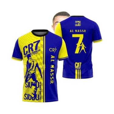 Imagem de Camisa De Futebol EvoNova CR7 Al Nassr Azul E Amarela, Logo Icônico De