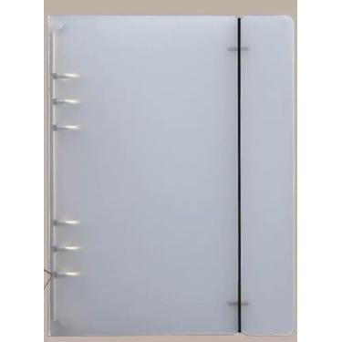 Imagem de Capa transparente para fichário A5 com 6 anéis, superfície fosca de PVC macio para caderno, planejador, armazenamento, livro, com bolsos de manga para páginas de refil