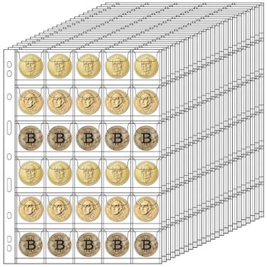 Imagem de 24 folhas de capas de moedas para todas as moedas com 720 bolsos no total, páginas de coleta de moedas de plástico PVC premium com 9 furos para fichários de 3 anéis, solução de armazenamento protetora