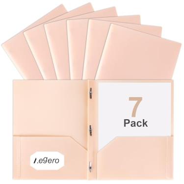 Imagem de Aegero Pastas com bolsos e pinos com fixadores (pacote com 6, laranja claro), pastas de plástico durável com pinos, resistente a rasgos, 2 pastas de 3 pinos para trabalho escolar e escritório, tamanho