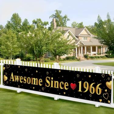 Imagem de Kimini-Ki Banner Awesome Since 1966, decoração de aniversário de 60 anos para mulheres e homens, placa de quintal de festa de 60 anos, suprimentos de itens de festa de aniversário de 60 anos, faixa