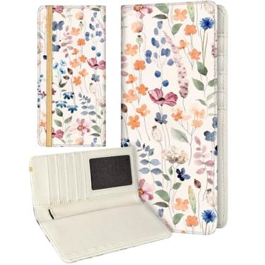 Imagem de Slohif Capa feminina para talão de cheques pessoais duplicados - porta-carteira para livro de cheques, flores pretas, lágrima lateral superior, Floral creme