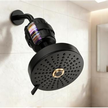 Imagem de Filtro de chuveiro revitalizante de alto rendimento de 15 estágios - reduz a coceira seca na pele, caspa, eczema e melhora drasticamente a condição da sua pele, cabelo e unhas, preto