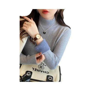 Imagem de Suéter De Inverno Feminino Grosso Com Gola Alta, Quente, Forrado Com V