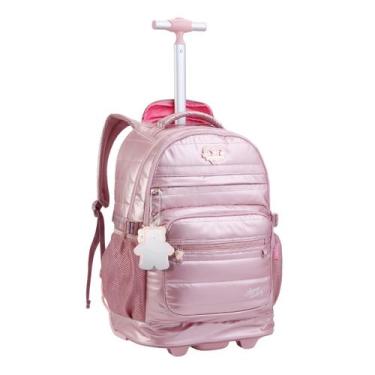 Imagem de Mochila Rodinhas Lorena Queiroz Metalizada Color Up Escolar Cor:Rosé -