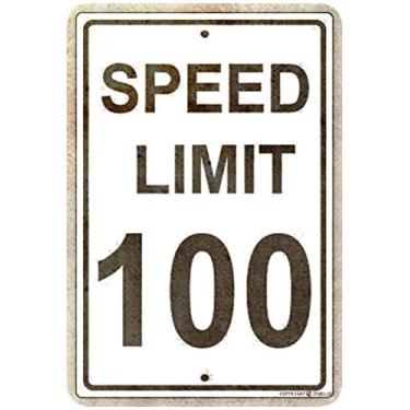 Imagem de Placa de aviso limite de velocidade 100 Mph Miles Per Hour Black Letters Zone Slow Down Speeding Alert Attention Caution Signs 8''x12'' Decor Metal Aluminum Sign