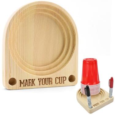Imagem de 1 suporte de copo de madeira com compartimento para marcador, suporte de copo solo para bebidas, suporte de copo de festa, suporte de bebida de chuveiro, marque seu organizador de copos e marque seu