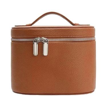 Imagem de Bolsa De Maquiagem De Grande Capacidade Em Couro PU Com Alça Destacáve