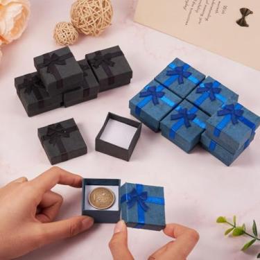 Imagem de Pacote com 6 caixas de presente de joias quadradas azuis – Caixas de papelão de 3,8 x 3,5 cm x 2,5 cm com laço para brincos, colares e anéis | Exibição e armazenamento