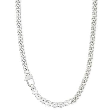 Imagem de Colar de corrente de ouro grosso para mulheres, corrente de elos cubanos de 45,7 cm, banhado a ouro 18 K, com 7 zircões, 6 mm de espessura, joia de luxo para mulheres, mãe, aniversário, 18 inch, Latão