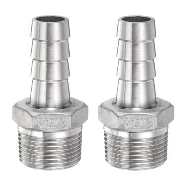 Imagem de HARFINGTON 2 peças de mangueira de aço inoxidável acessórios de farpa 0,6" (16 mm) farpado x g 3/10.2 cm encaixe de tubo macho mangueira de ar acessórios de farpa acoplador adaptador de conector de